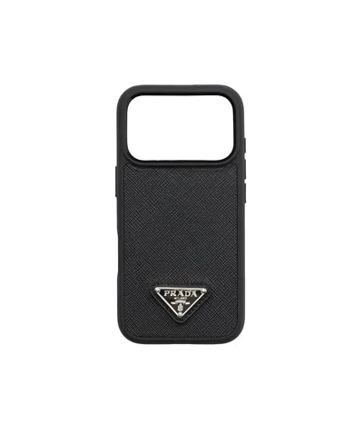 Prada Saffiano Leather Case For Iphone 17 Pro In Black