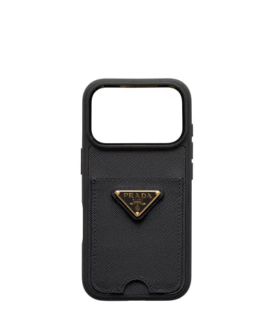 Prada Saffiano Leather Case For Iphone 17 Pro In Black