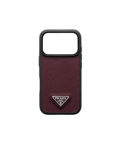 Prada Saffiano Leather Case For Iphone 17 Pro In Burgundy