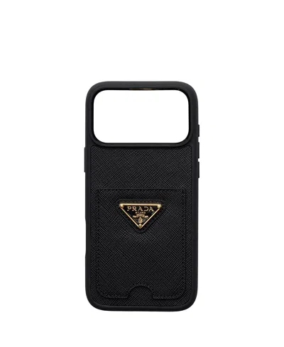 Prada Saffiano Leather Case For Iphone 17 Pro Max In Black