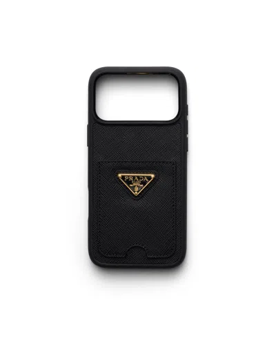 Prada Hülle Für Iphone 17 Pro Max Aus Saffiano-leder In Gray