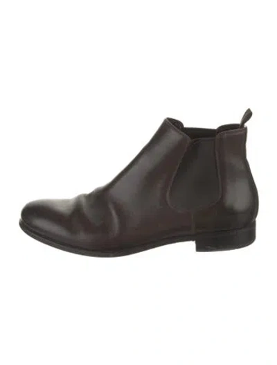 Pre-owned Prada Saffiano Leather Chelsea Boots In Black