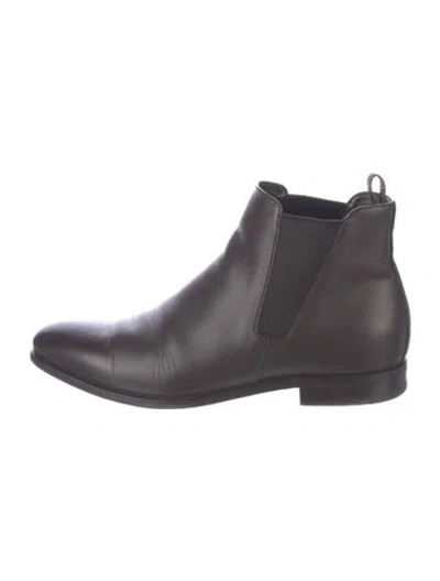 Pre-owned Prada Saffiano Leather Chelsea Boots In Brown