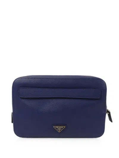 Pre-owned Prada Saffiano Leather Clutch Bag In Blue