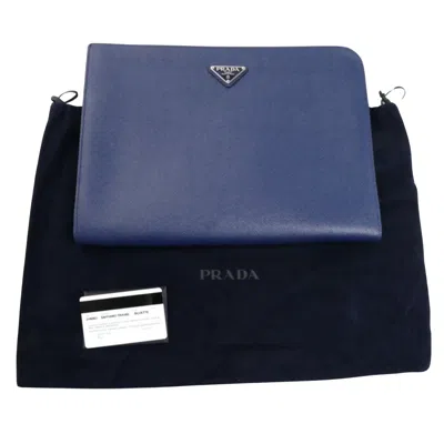 Prada Saffiano Leather Clutch Bag () In Blue