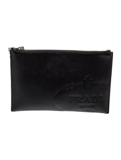 Pre-owned Prada Saffiano Leather Clutch In Black