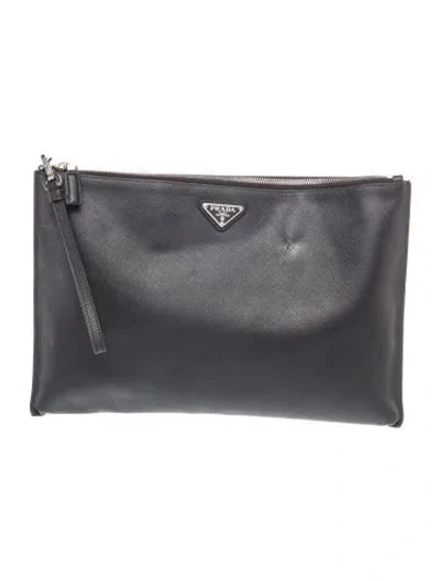 Pre-owned Prada Saffiano Leather Clutch In Black