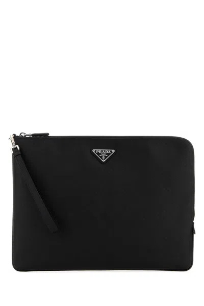 Prada Saffiano Leather Clutch In Black