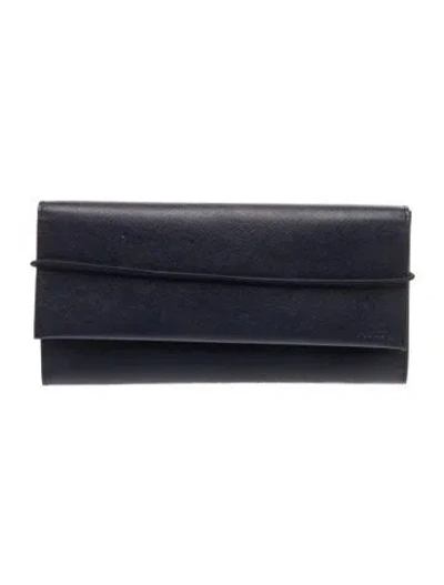 Pre-owned Prada Saffiano Leather Clutch In Blue