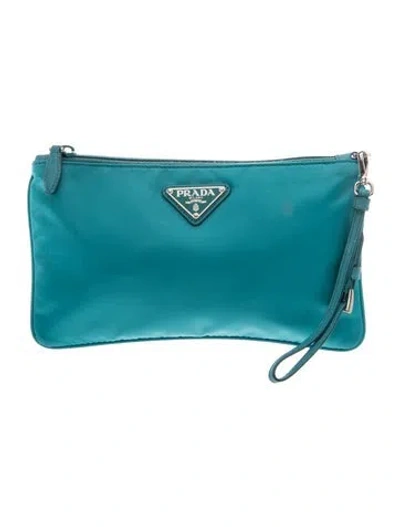 Pre-owned Prada Saffiano Leather Clutch In Blue
