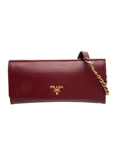 Pre-owned Prada Saffiano Leather Clutch In Burgundy