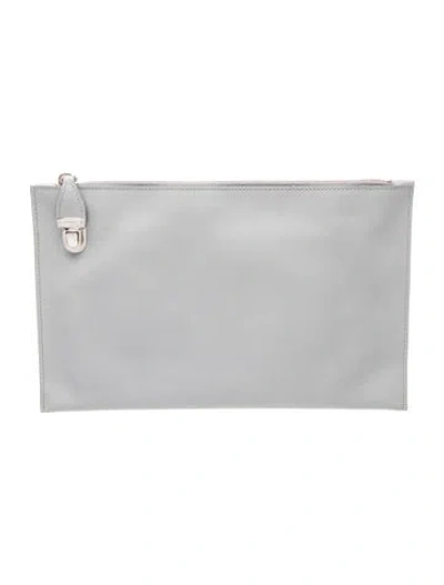 Pre-owned Prada Saffiano Leather Clutch In Gray