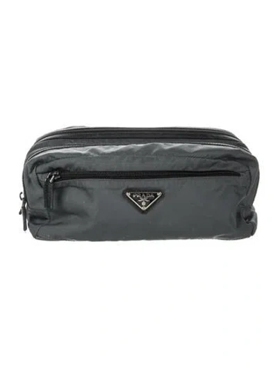 Pre-owned Prada Saffiano Leather Clutch In Gray