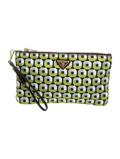 Pre-owned Prada Saffiano Leather Clutch In Green