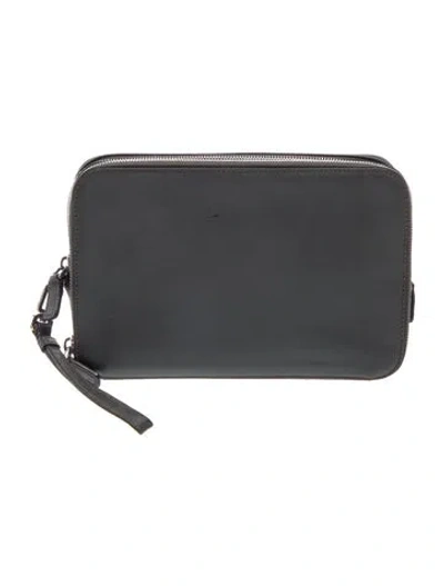 Pre-owned Prada Saffiano Leather Clutch In Grey