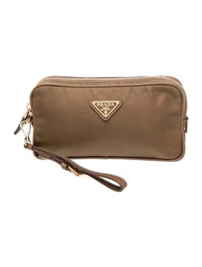 Pre-owned Prada Saffiano Leather Clutch In Neutral