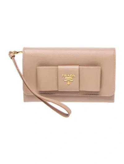 Pre-owned Prada Saffiano Leather Clutch In Neutral