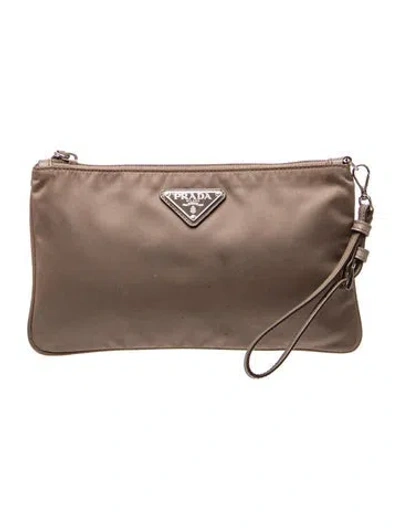 Pre-owned Prada Saffiano Leather Clutch In Neutral