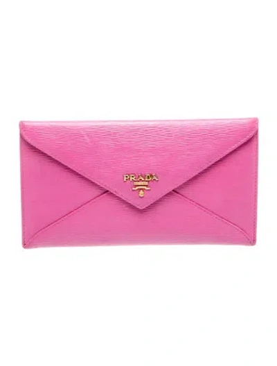 Pre-owned Prada Saffiano Leather Clutch In Pink