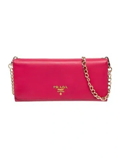 Pre-owned Prada Saffiano Leather Clutch In Pink