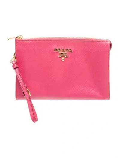 Pre-owned Prada Saffiano Leather Clutch In Pink