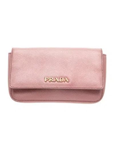 Pre-owned Prada Saffiano Leather Clutch In Pink