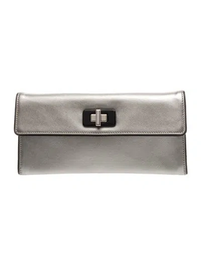 Pre-owned Prada Saffiano Leather Clutch In Silver