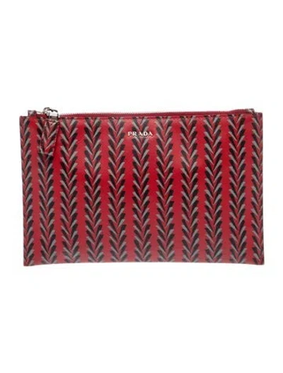 Pre-owned Prada Saffiano Leather Clutch Small In Red