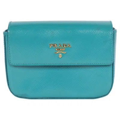 Pre-owned Prada Saffiano Leather Clutch Wallet In Blue