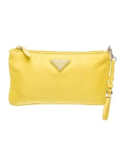 Pre-owned Prada Saffiano Leather Clutch In Yellow