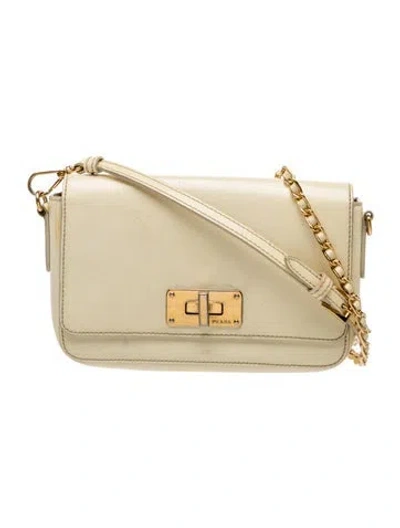 Pre-owned Prada Saffiano Leather Clutch In Yellow