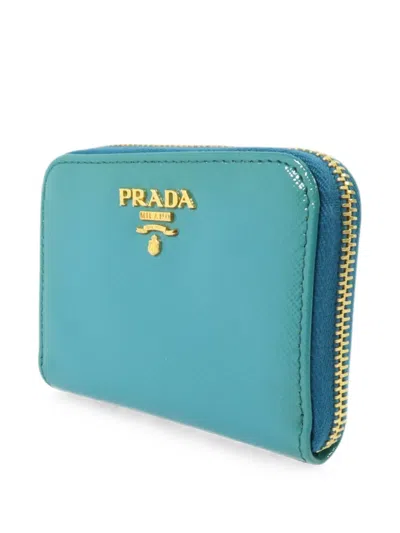Pre-owned Prada Saffiano Leather Coin Case In Green