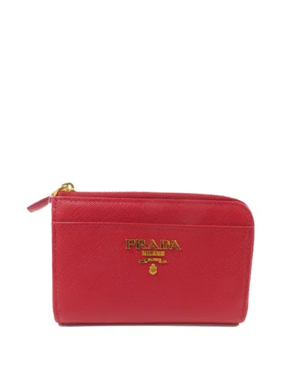 Pre-owned Prada Saffiano Leather Coin Case In Red