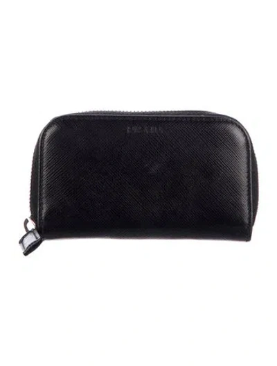 Pre-owned Prada Saffiano Leather Coin Pouch In Black