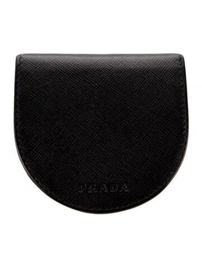 Pre-owned Prada Saffiano Leather Coin Pouch In Black