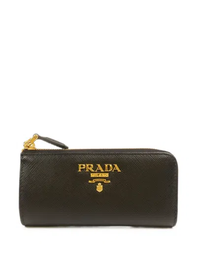 Pre-owned Prada Saffiano Leather Coin Purse In Black