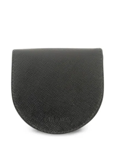 Pre-owned Prada Saffiano Leather Coin Purse In Black