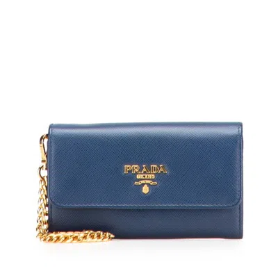 Pre-owned Prada Saffiano Leather Coin Purse/coin Case () In Blue