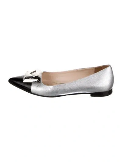Pre-owned Prada Saffiano Leather Colorblock Pattern Ballet Flats