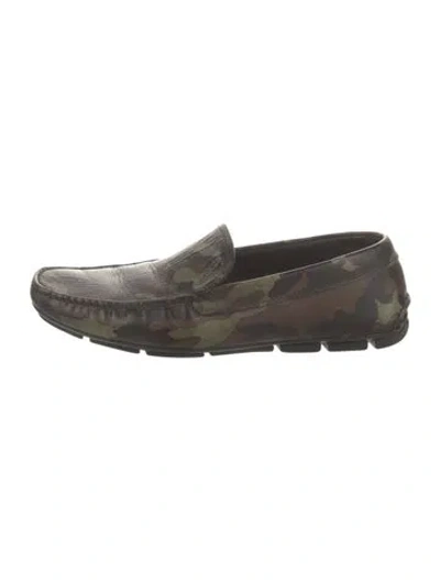 Pre-owned Prada Saffiano Leather Colorblock Pattern Moccasins In Green