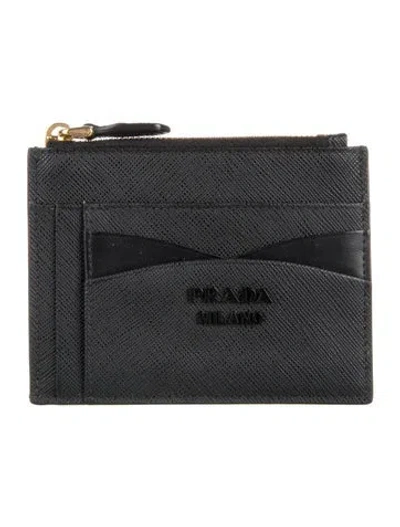 Pre-owned Prada Saffiano Leather Compact Wallet In Black