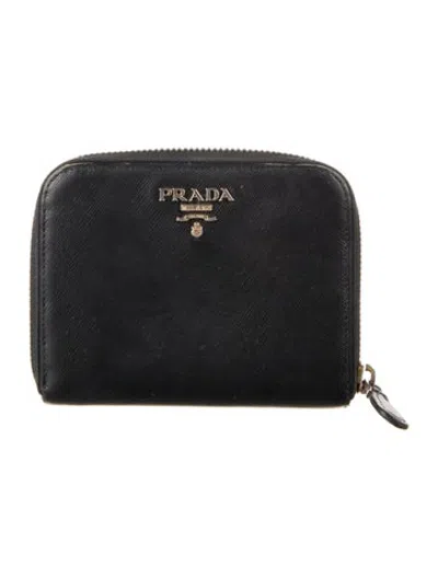 Pre-owned Prada Saffiano Leather Compact Wallet In Black