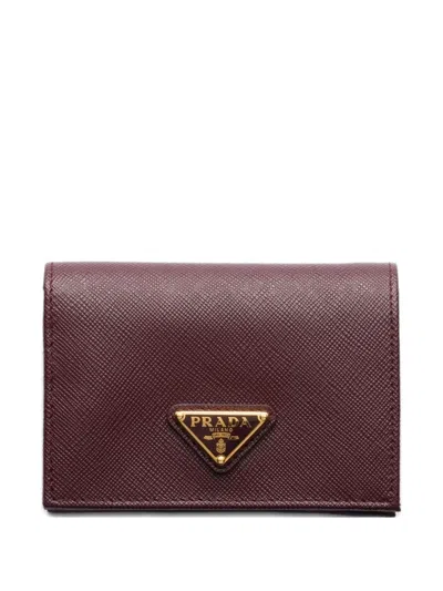 Prada Saffiano Leather Compact Wallet In Brown