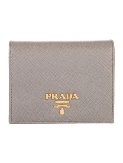 Pre-owned Prada Saffiano Leather Compact Wallet In Neutrals