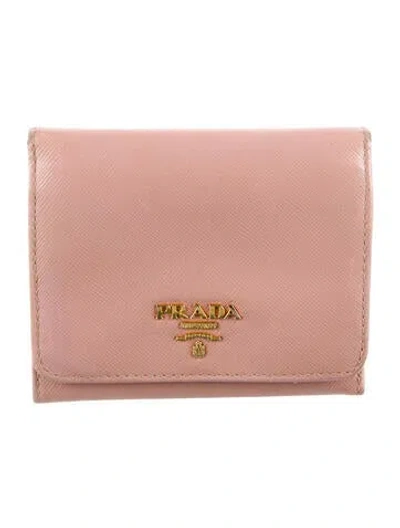 Pre-owned Prada Saffiano Leather Compact Wallet In Pink