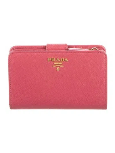 Pre-owned Prada Saffiano Leather Compact Wallet In Pink