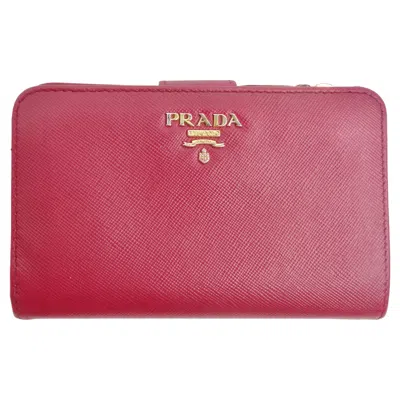 Pre-owned Prada Saffiano Leather Compact Wallet Pink