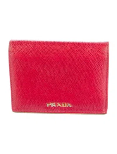 Pre-owned Prada Saffiano Leather Compact Wallet In Red