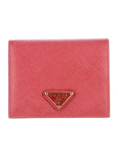 Pre-owned Prada Saffiano Leather Compact Wallet W/ Tags In Red