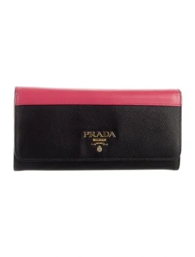 Pre-owned Prada Saffiano Leather Continental Wallet In Black